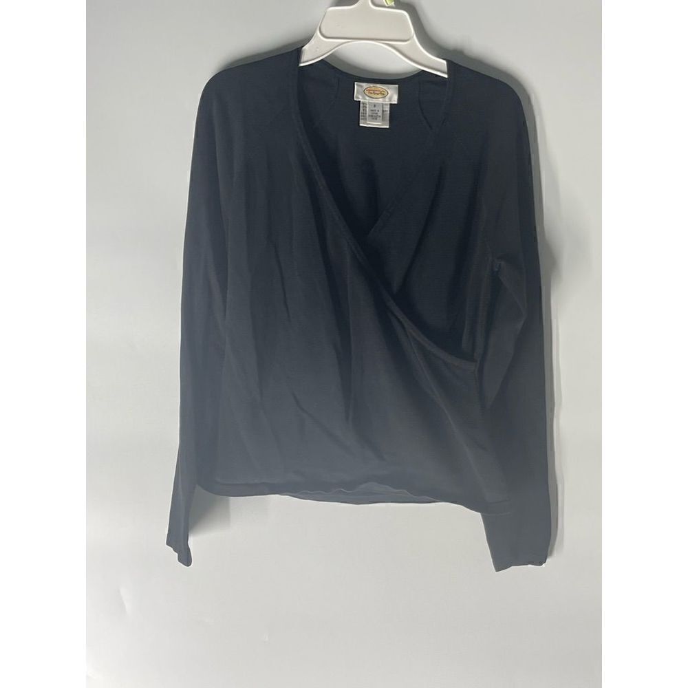 Talbots Silk Blend Black Wrap Front Long Sleeve Blouse Size Small